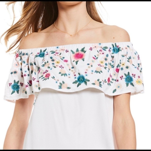 Sugar Lips Off The Shoulder Ruffle Floral Embroidered Dress - Picture 2 of 9